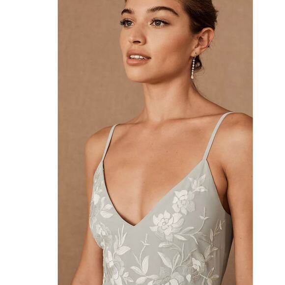 New Anthropologie BHLDN Sadia Floral Embroidered Maxi Dress $220 SIZE 8 Fog - Picture 3 of 5